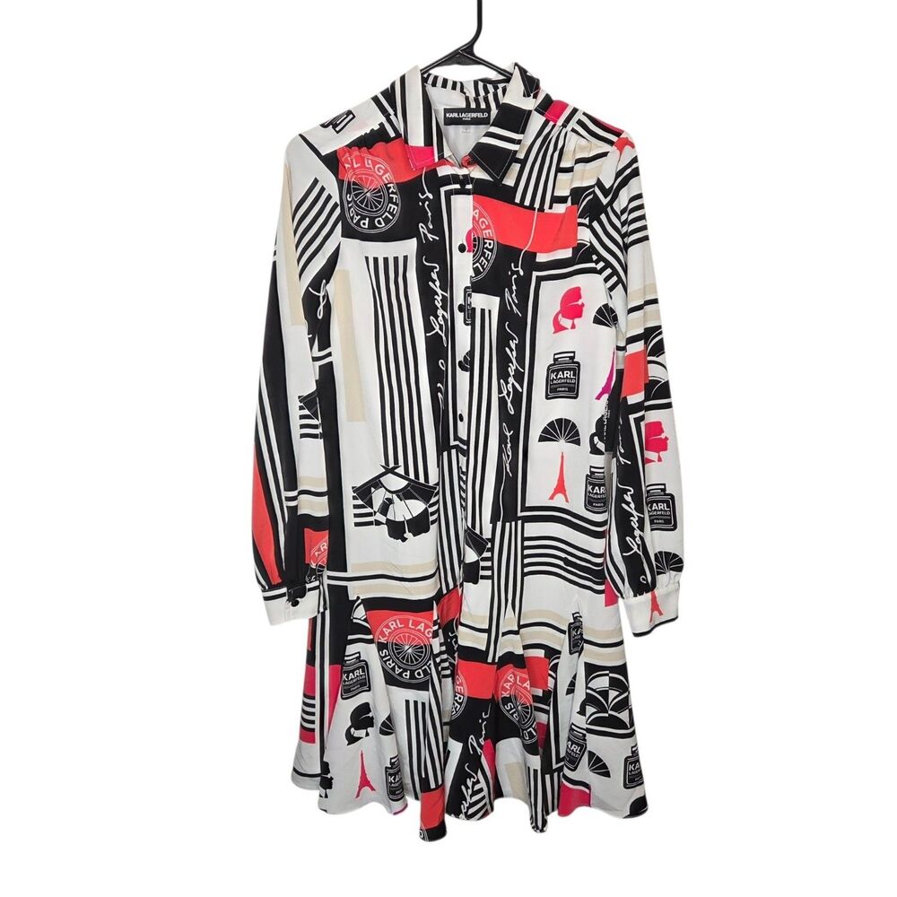 Karl Lagerfeld Paris Printed Pleated Shirtdress Eiffel Tower 6 NWT Missing Belt